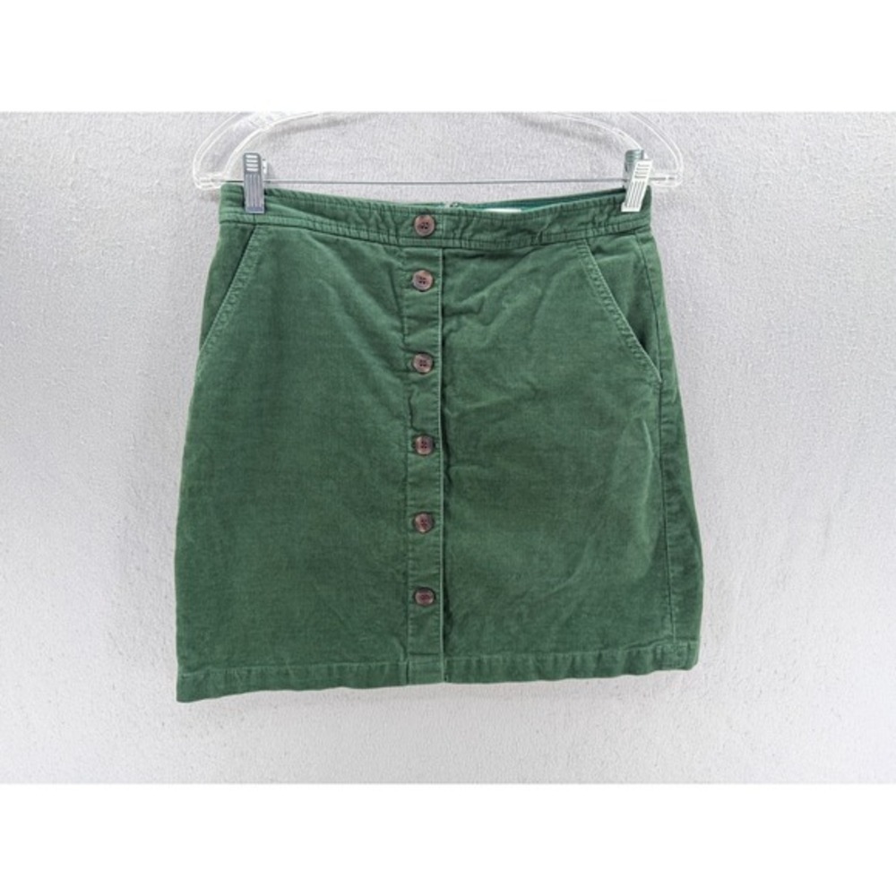 J Crew Corduroy Mini Skirt Size 6 Green Button‎ Front Minimalist Academia BA838